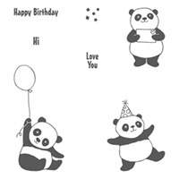 Party Pandas Wood-Mount Stamp Set